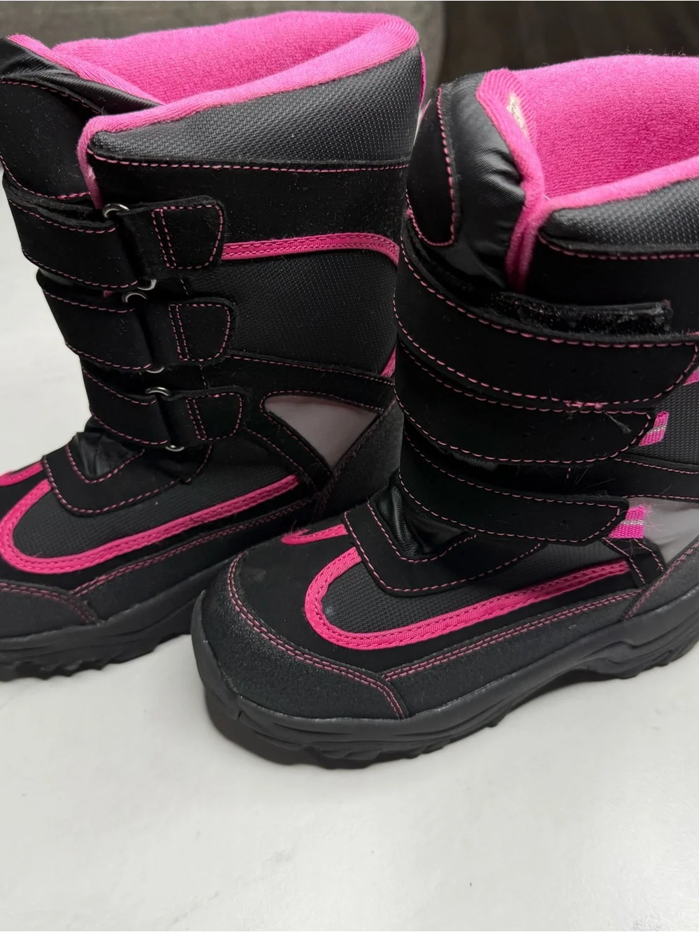 Girls Black and Pink Insulated Snow Boots